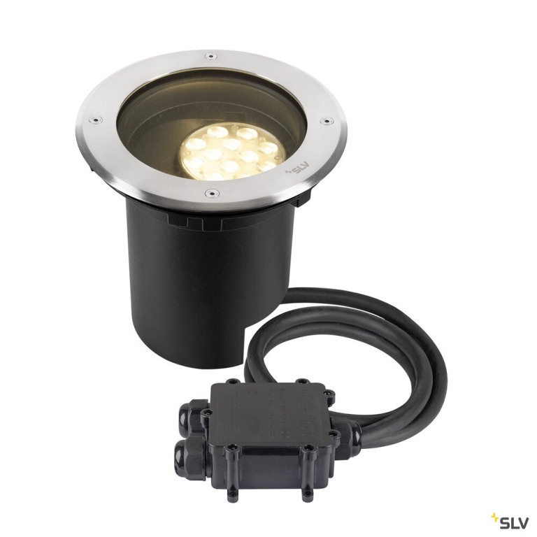 SLV DASAR® L, Bodeneinbauleuchte, asymmetrisch, 3000K, 70°/40°, IP65/IP67, rund, edelstahl / schwarz