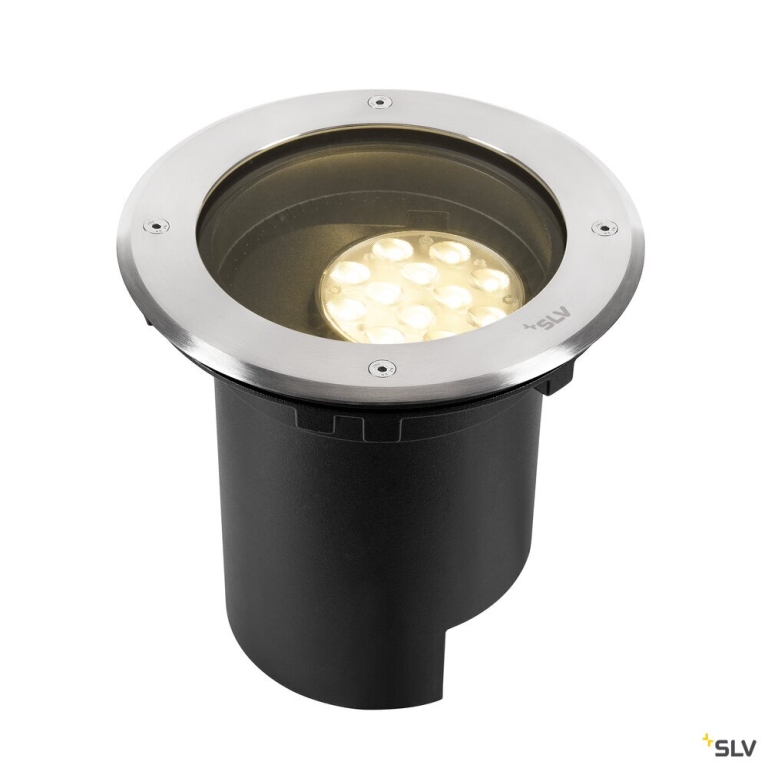 SLV DASAR® L, Bodeneinbauleuchte, asymmetrisch, 3000K, 70°/40°, IP65/IP67, rund, edelstahl / schwarz