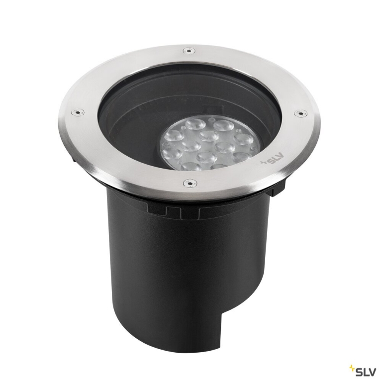 SLV DASAR® L, Bodeneinbauleuchte, asymmetrisch, 3000K, 70°/40°, IP65/IP67, rund, edelstahl / schwarz