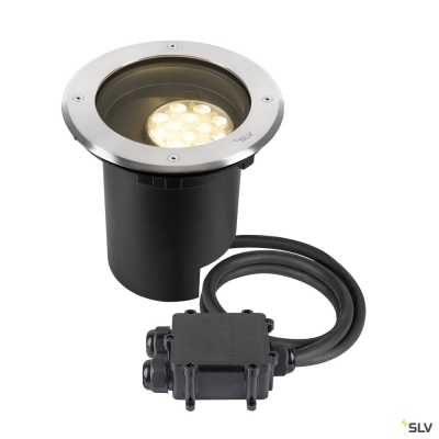 SLV DASAR® L, Bodeneinbauleuchte, asymmetrisch, 3000K, 70°/40°, IP65/IP67, rund, edelstahl / schwarz