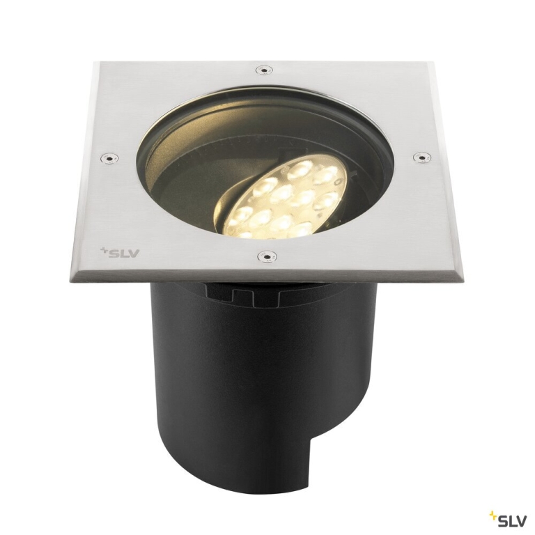 SLV DASAR® L, Bodeneinbauleuchte, asymmetrisch, 3000K, 70°/40°, IP65/IP67, quadratisch, edelstahl / schwarz