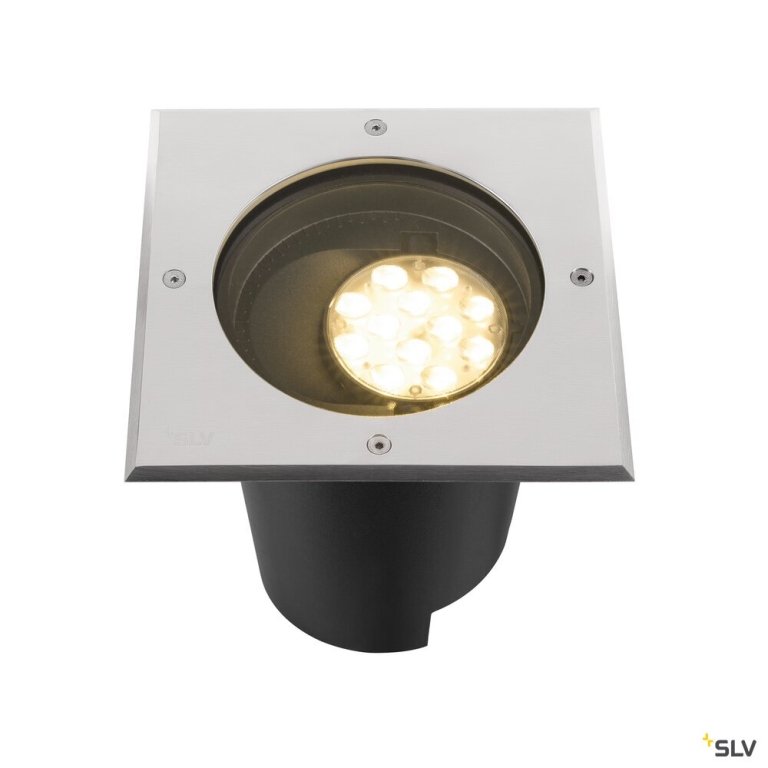 SLV DASAR® L, Bodeneinbauleuchte, asymmetrisch, 3000K, 70°/40°, IP65/IP67, quadratisch, edelstahl / schwarz