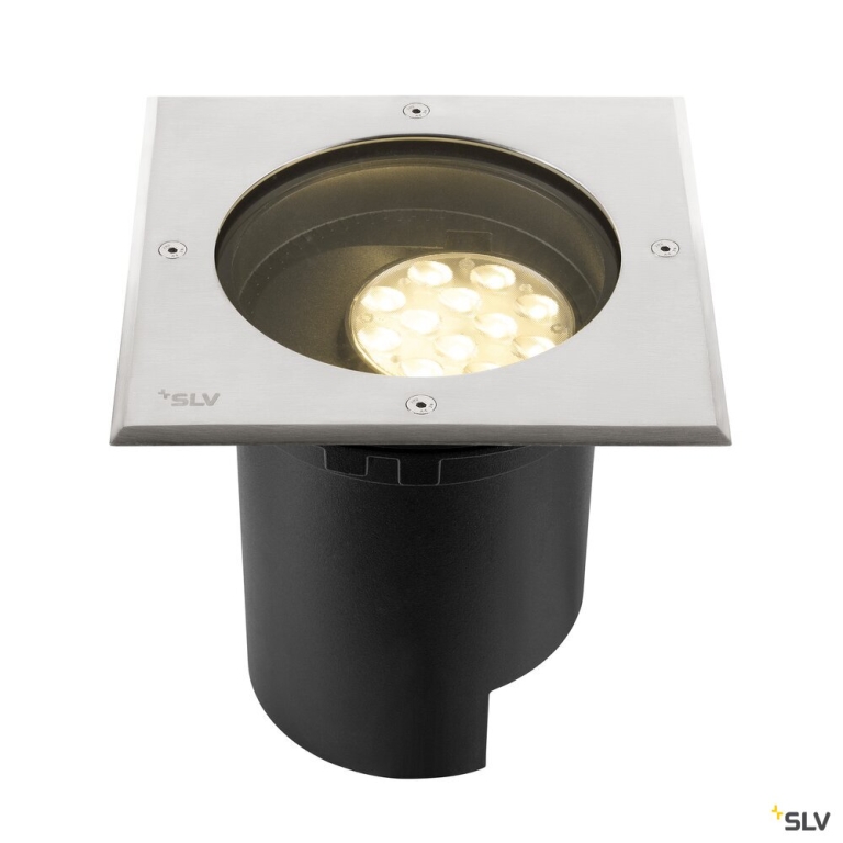 SLV DASAR® L, Bodeneinbauleuchte, asymmetrisch, 3000K, 70°/40°, IP65/IP67, quadratisch, edelstahl / schwarz