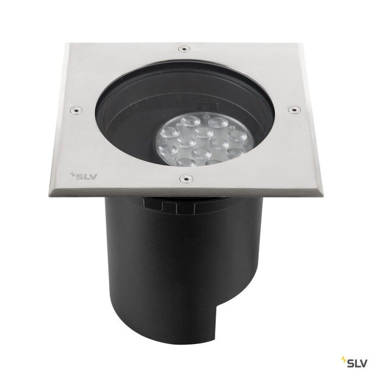 SLV DASAR® L, Bodeneinbauleuchte, asymmetrisch, 3000K, 70°/40°, IP65/IP67, quadratisch, edelstahl / schwarz