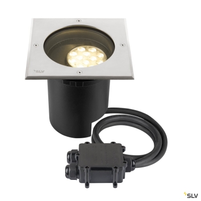 SLV DASAR® L, Bodeneinbauleuchte, asymmetrisch, 3000K, 70°/40°, IP65/IP67, quadratisch, edelstahl / schwarz
