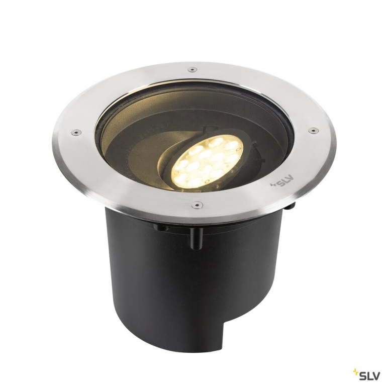 SLV DASAR® XL, Bodeneinbauleuchte, asymmetrisch, 3000K, 70°/40°, IP65/IP67, rund, edelstahl / schwarz