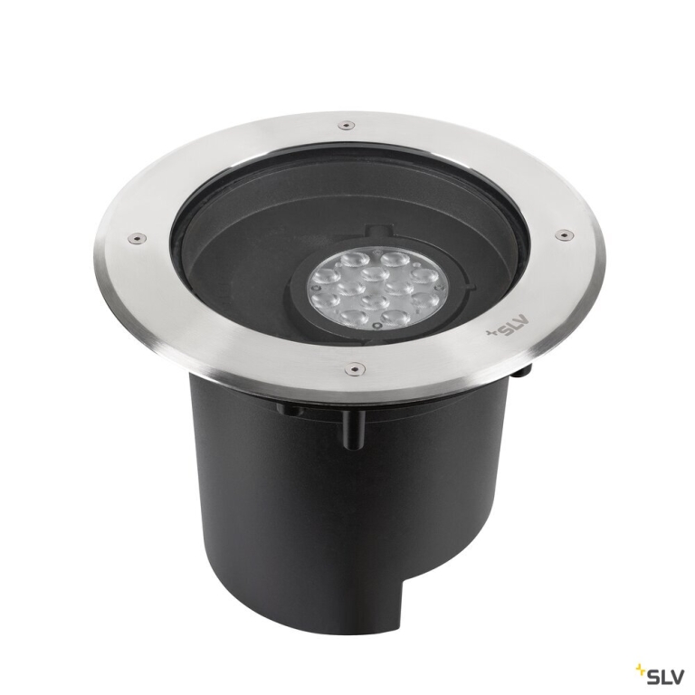 SLV DASAR® XL, Bodeneinbauleuchte, asymmetrisch, 3000K, 70°/40°, IP65/IP67, rund, edelstahl / schwarz
