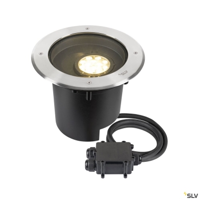 SLV DASAR® XL, Bodeneinbauleuchte, asymmetrisch, 3000K, 70°/40°, IP65/IP67, rund, edelstahl / schwarz