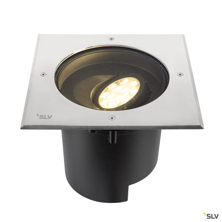 SLV DASAR® XL, Bodeneinbauleuchte, asymmetrisch, 3000K, 70°/40°, IP65/IP67, quadratisch, edelstahl / schwarz