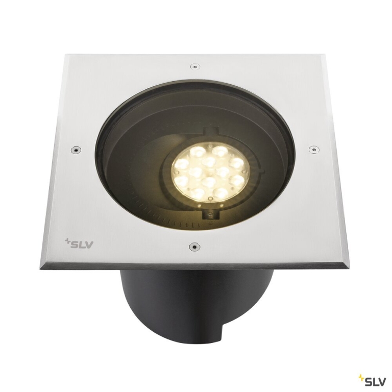 SLV DASAR® XL, Bodeneinbauleuchte, asymmetrisch, 3000K, 70°/40°, IP65/IP67, quadratisch, edelstahl / schwarz