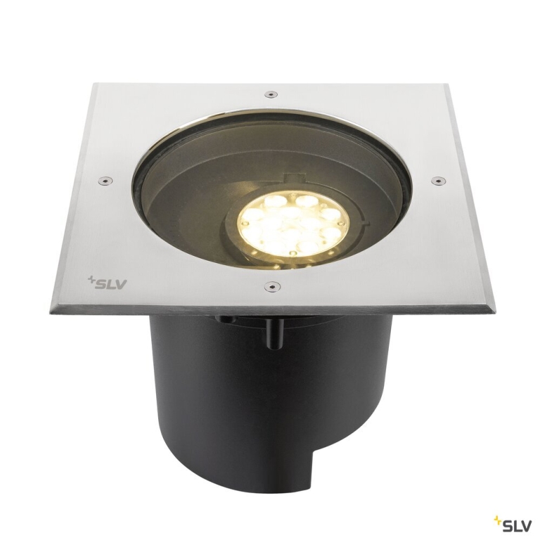 SLV DASAR® XL, Bodeneinbauleuchte, asymmetrisch, 3000K, 70°/40°, IP65/IP67, quadratisch, edelstahl / schwarz