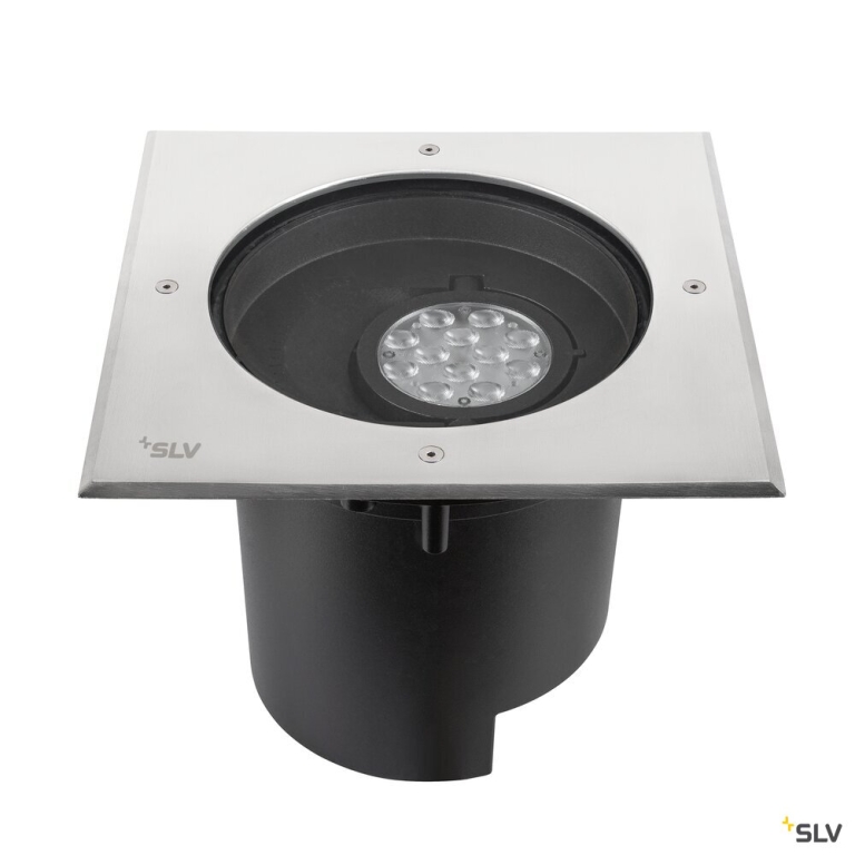 SLV DASAR® XL, Bodeneinbauleuchte, asymmetrisch, 3000K, 70°/40°, IP65/IP67, quadratisch, edelstahl / schwarz