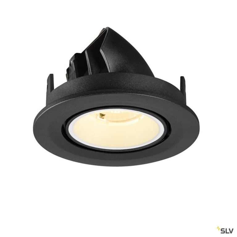 SLV NUMINOS® GIMBLE S, Deckeneinbauleuchte, 3000 K, 40°, IP20, rund, schwarz / weiß
