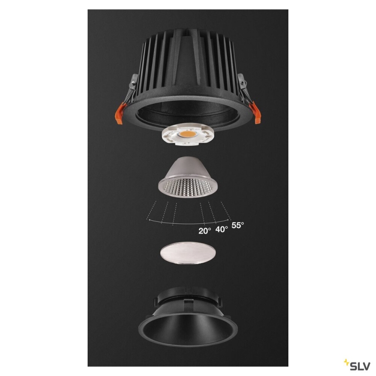 SLV NUMINOS® XL, Deckeneinbauleuchte, 3000 K, 40°, IP20, rund, schwarz