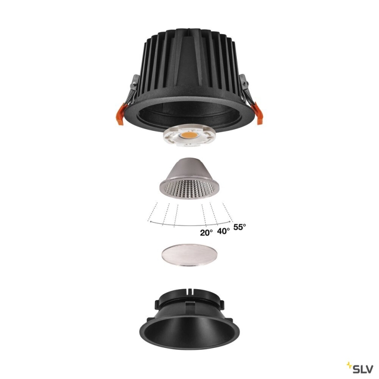 SLV NUMINOS® XL, Deckeneinbauleuchte, 3000 K, 40°, IP20, rund, schwarz