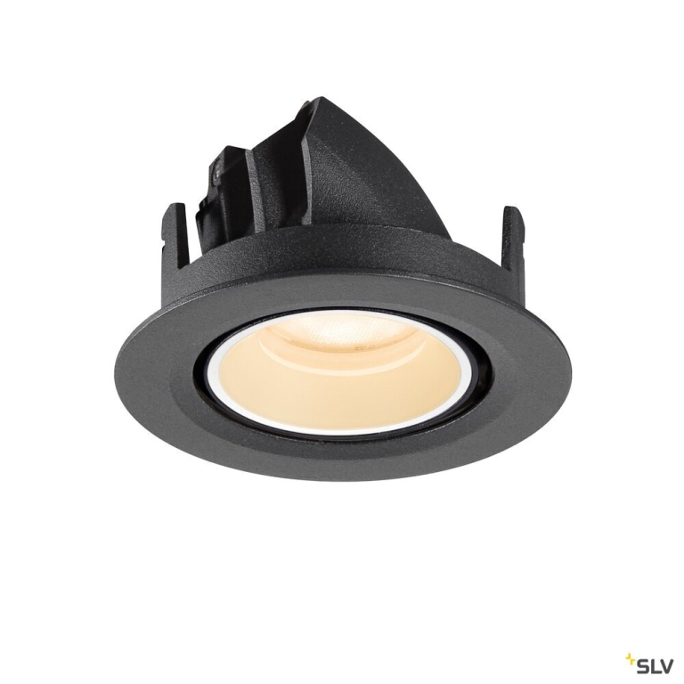 SLV NUMINOS® GIMBLE XS, Deckeneinbauleuchte, 2700 K, 55°, IP20, rund, schwarz / weiß