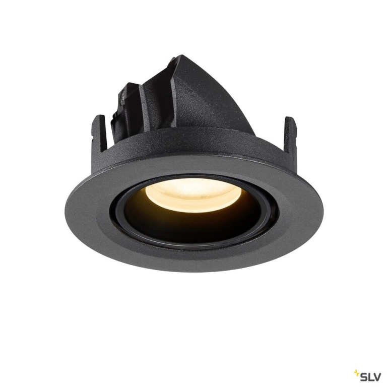 SLV NUMINOS® GIMBLE XS, Deckeneinbauleuchte, 3000 K, 55°, IP20, rund, schwarz
