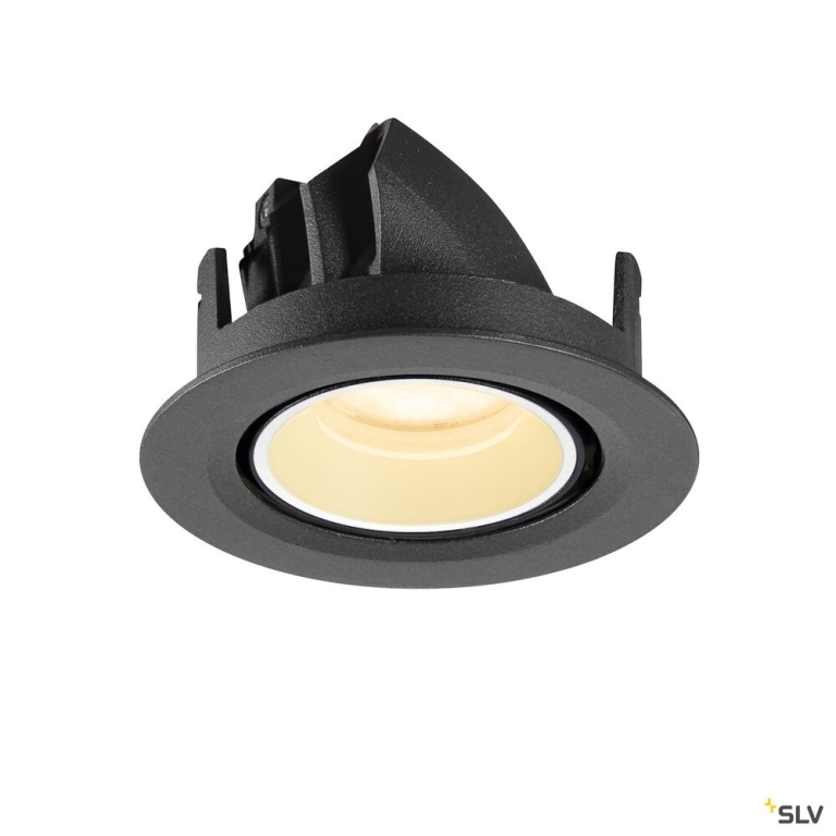 SLV NUMINOS® GIMBLE XS, Deckeneinbauleuchte, 3000 K, 55°, IP20, rund, schwarz / weiß