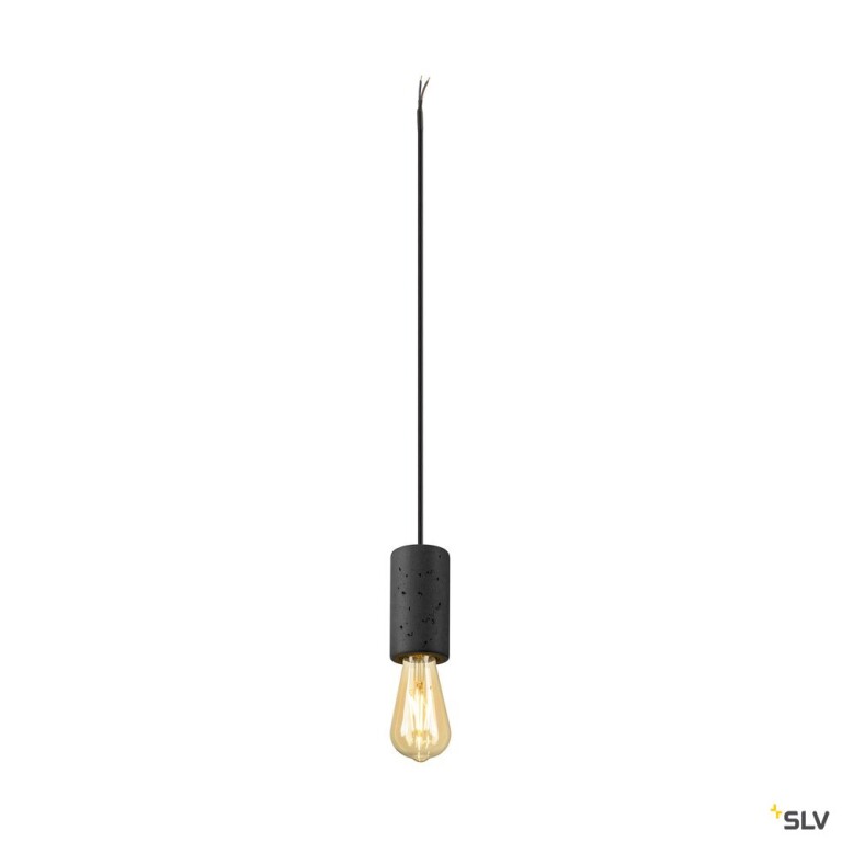 SLV FITU PD, E27, stone, Pendelleuchte, Pendellänge 500 cm, offenes Kabelende, 1 x max. 15 W, schwarz
