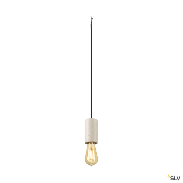 SLV FITU PD, E27, stone, Pendelleuchte, Pendellänge 500 cm, offenes Kabelende, 1 x max. 15 W, beige