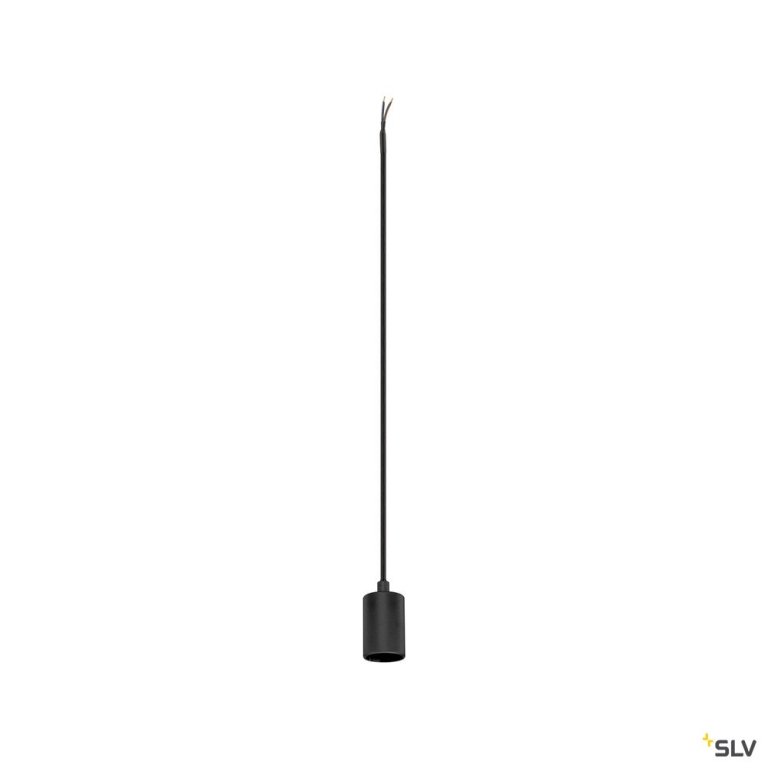 SLV FITU PD, E27, ribbed, Pendelleuchte, Pendellänge 500 cm, offenes Kabelende, 1 x max. 15 W, schwarz