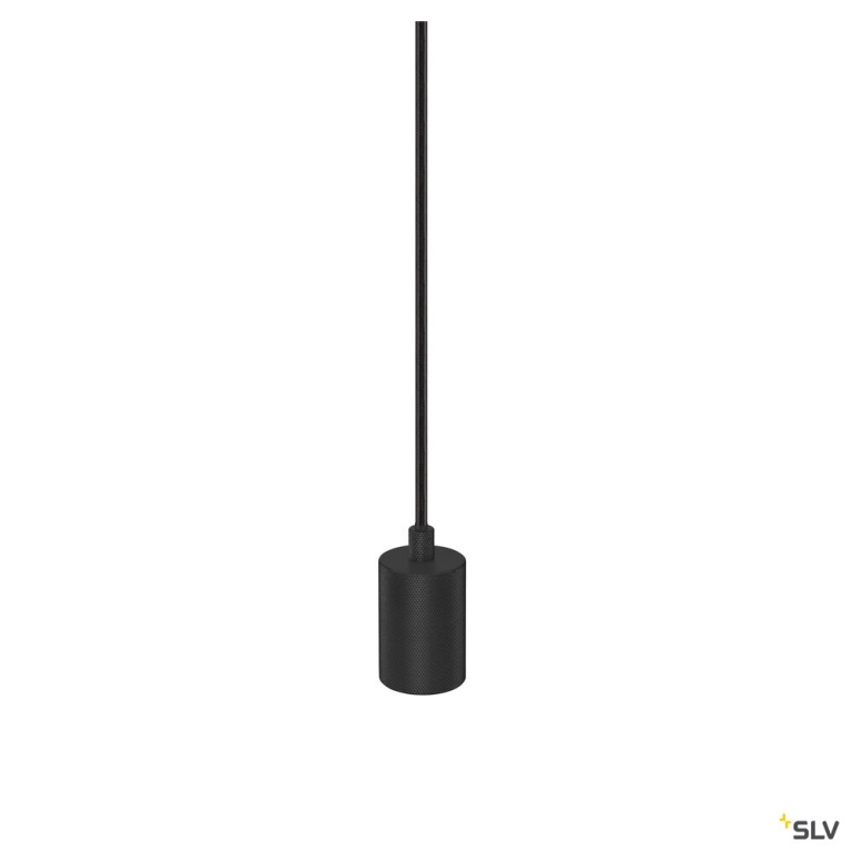 SLV FITU PD, E27, ribbed, Pendelleuchte, Pendellänge 500 cm, offenes Kabelende, 1 x max. 15 W, schwarz