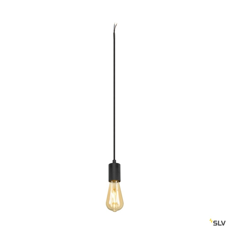 SLV FITU PD, E27, ribbed, Pendelleuchte, Pendellänge 500 cm, offenes Kabelende, 1 x max. 15 W, schwarz
