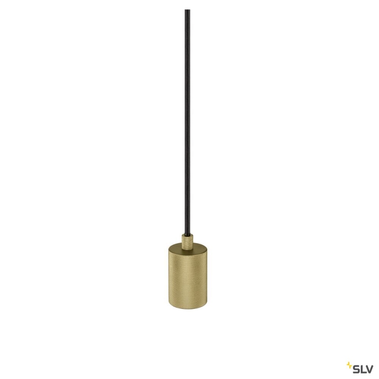 SLV FITU PD, E27, ribbed, Pendelleuchte, Pendellänge 500 cm, offenes Kabelende, 1 x max. 15 W, gold