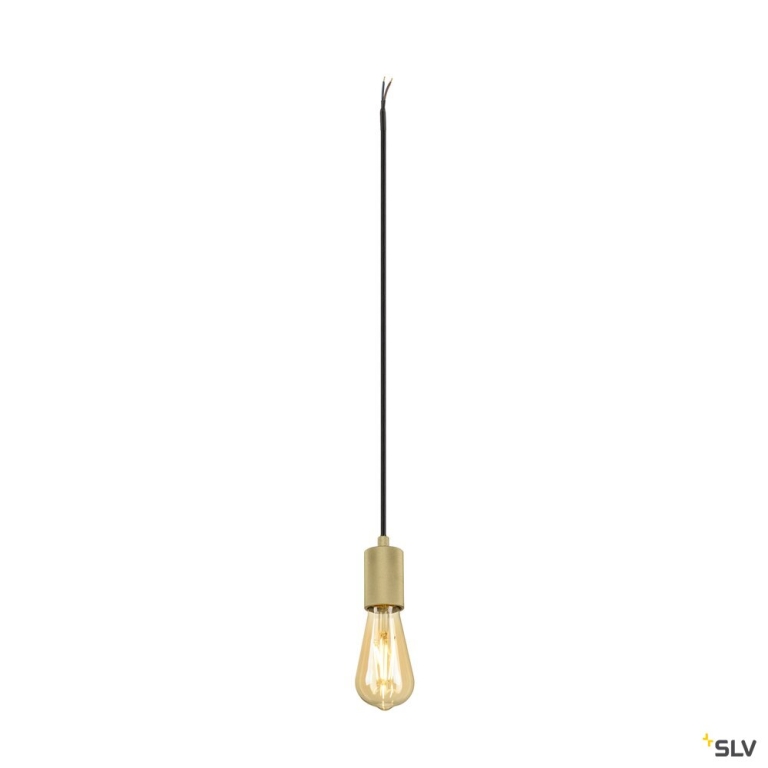 SLV FITU PD, E27, ribbed, Pendelleuchte, Pendellänge 500 cm, offenes Kabelende, 1 x max. 15 W, gold