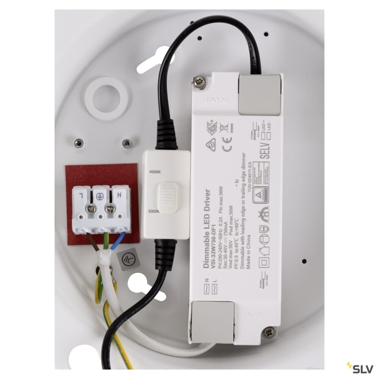 SLV PANEL 60, Deckenaufbauleuchte, rund, PHASE, 3000/4000K, 29 W, 90°, weiß