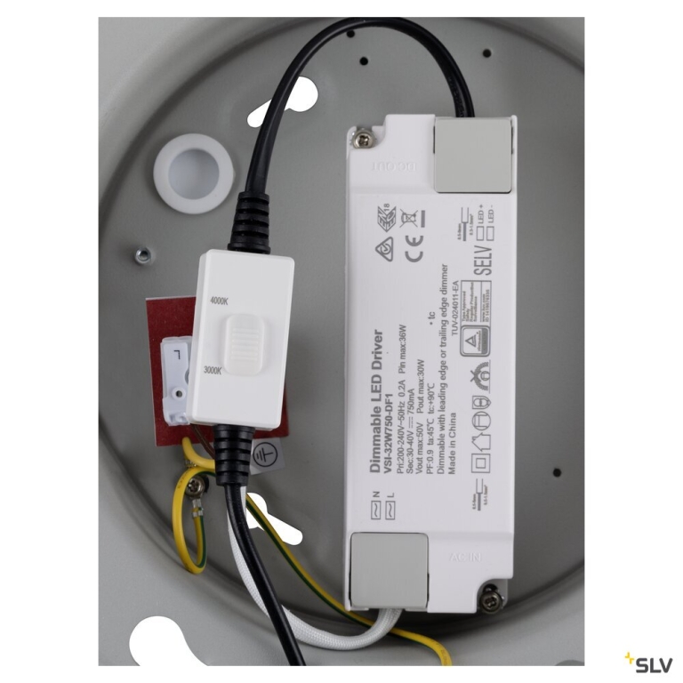 SLV PANEL 60, Deckenaufbauleuchte, rund, PHASE, 3000/4000K, 29 W, 90°, grau