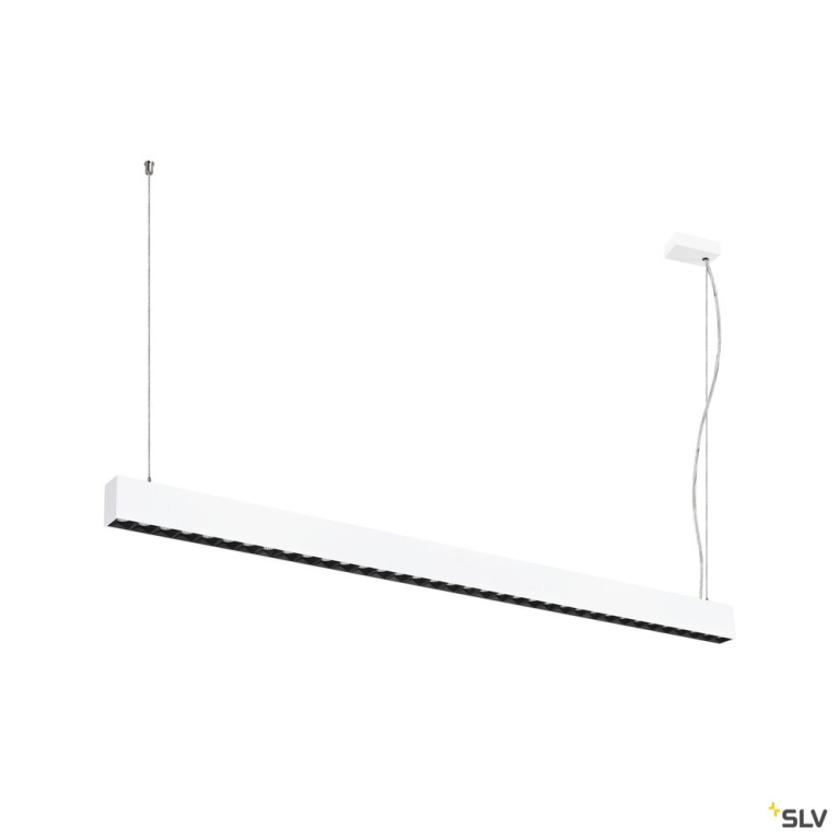 SLV GLENOS® PRO, Pendelleuchte, 1,5m, DALI, UGR16, Pendellänge 210 cm, 3000K, 75°, weiß / schwarz