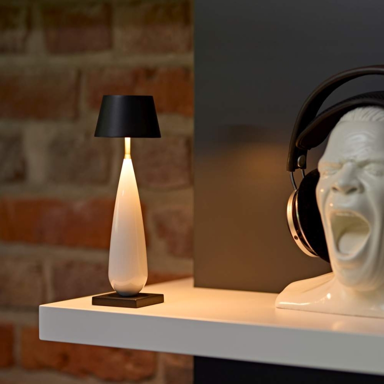 SIGOR SIGOR Thala Akku-Tischleuchte keramikweiß/schwarz IP65