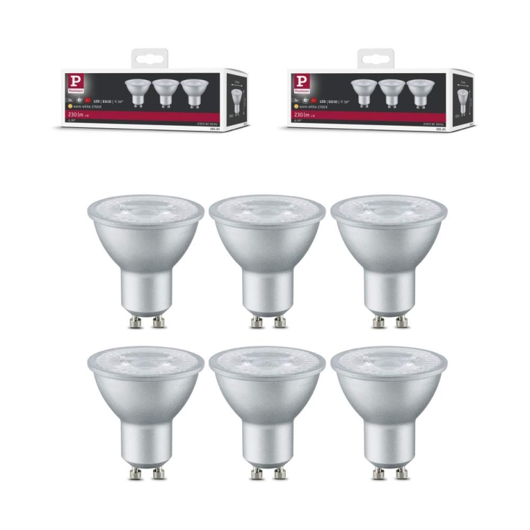 Paulmann Standard 230V LED Reflektor GU10 GU10 6er-Set GU10 51mm 2700K 6x4W 6x230lm 230V Alu
