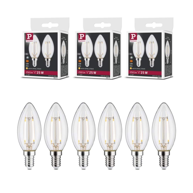 Paulmann Filament 230V LED Kerze E14 E14 6er-Set E14 35mm 2700K 6x2,7W 6x250lm 230V Klar