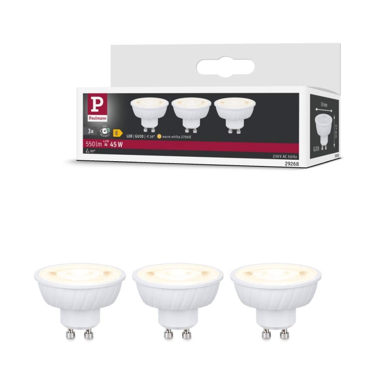 Paulmann Standard 230V LED Reflektor GU10 Flat 37mm 3x550lm 3x4,9W 2700K  Signalweiß