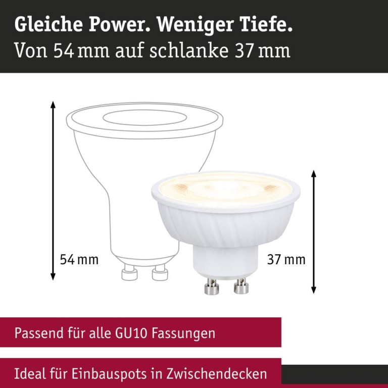 Paulmann Standard 230V LED Reflektor GU10 Flat 37mm 3x550lm 3x4,9W 2700K  Signalweiß