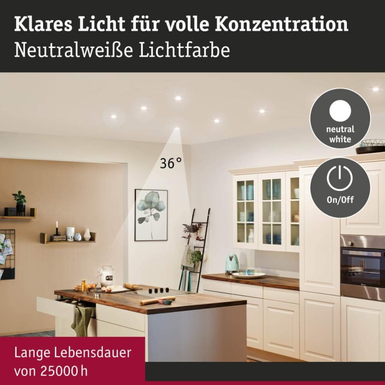 Paulmann Standard 230V LED Reflektor GU10 Flat 37mm 550lm 4,9W 4000K dimmbar Signalweiß