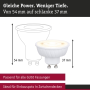 Standard 230V LED Reflektor GU10 Flat 37mm 3x550lm 3x4,9W 2700K dimmbar Signalweiß