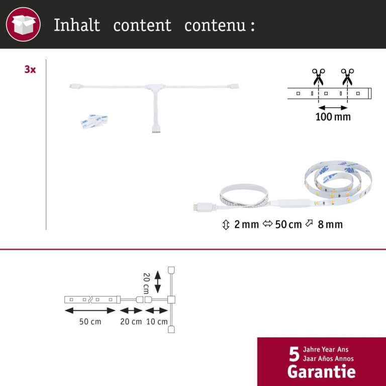 Paulmann MaxLED Stair LED Strip Erweiterung 3x 0,5m 3x0,3W 64lm/m 2700K