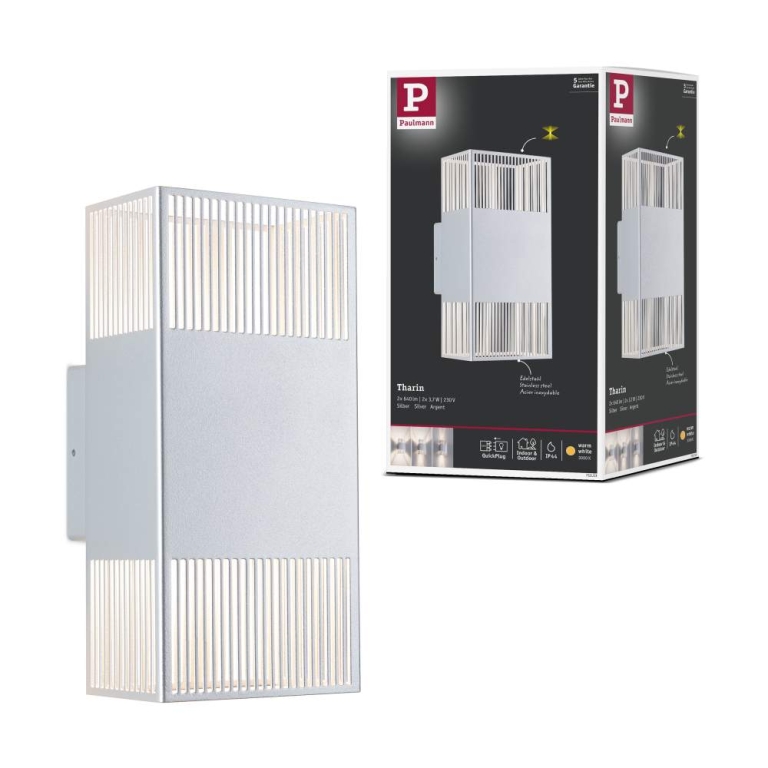 Paulmann LED Wandleuchte Tharin IP44 3000K 120x250mm 2x3,7W Silber