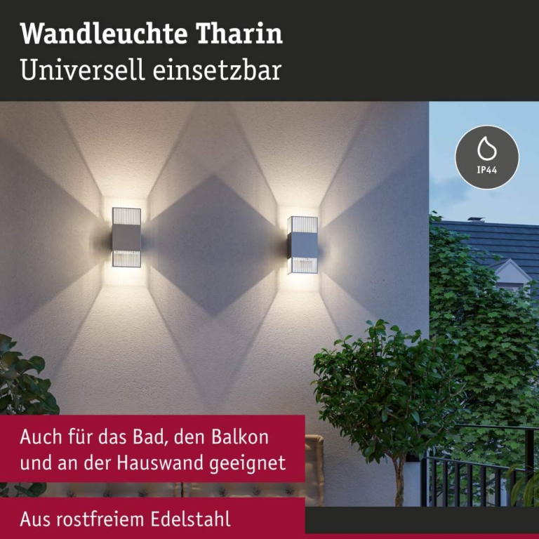 Paulmann LED Wandleuchte Tharin IP44 3000K 120x250mm 2x3,7W Silber