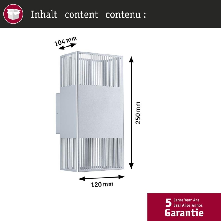Paulmann LED Wandleuchte Tharin IP44 3000K 120x250mm 2x3,7W Silber
