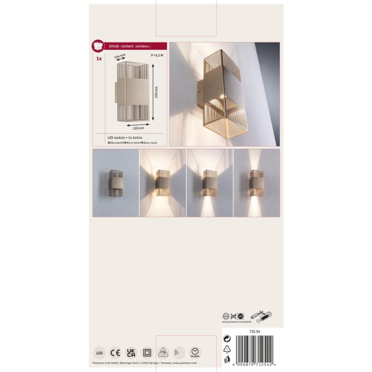 Paulmann LED Wandleuchte Tharin IP44 3000K 120x250mm 2x3,7W Gold