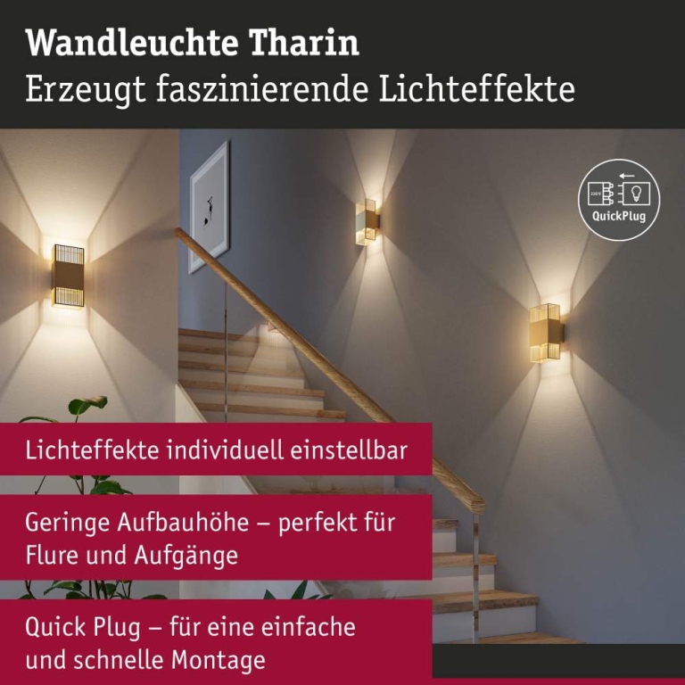 Paulmann LED Wandleuchte Tharin IP44 3000K 120x250mm 2x3,7W Gold