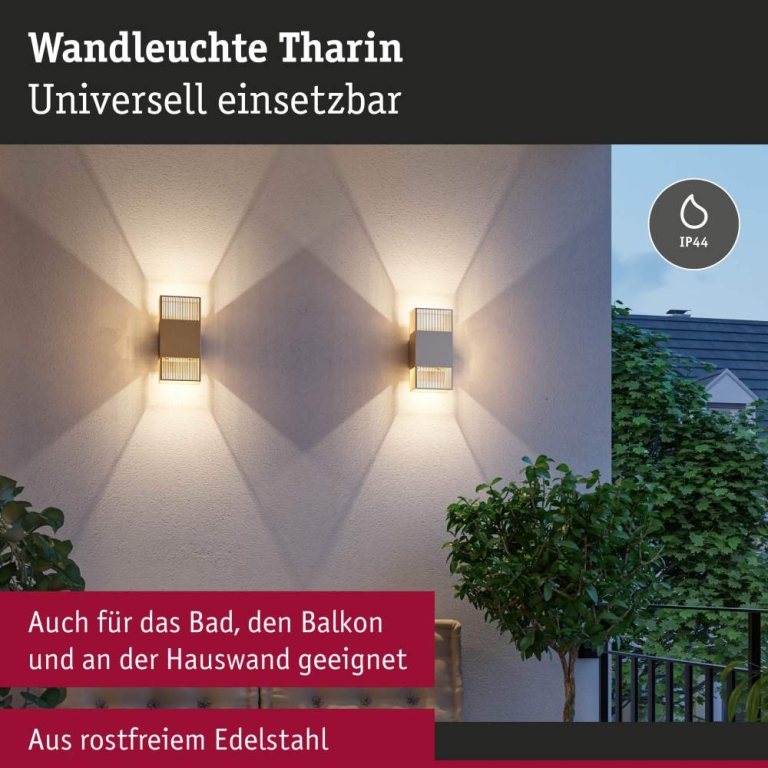Paulmann LED Wandleuchte Tharin IP44 3000K 120x250mm 2x3,7W Gold