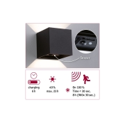 LED Akkuwandleuchte Nyara  IP44 3000K 100x104mm 2x1W Schwarz