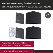 LED Akkuwandleuchte Nyara  IP44 3000K 100x104mm 2x1W Schwarz