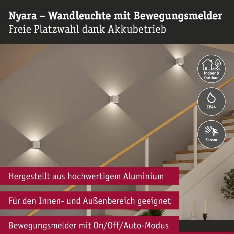 Paulmann LED Akkuwandleuchte Nyara IP44 3000K 100x104mm 2x1W Weiß