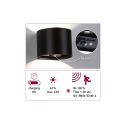 LED Akkuwandleuchte Nyora IP44 3000K 135x120mm 2x1W Schwarz